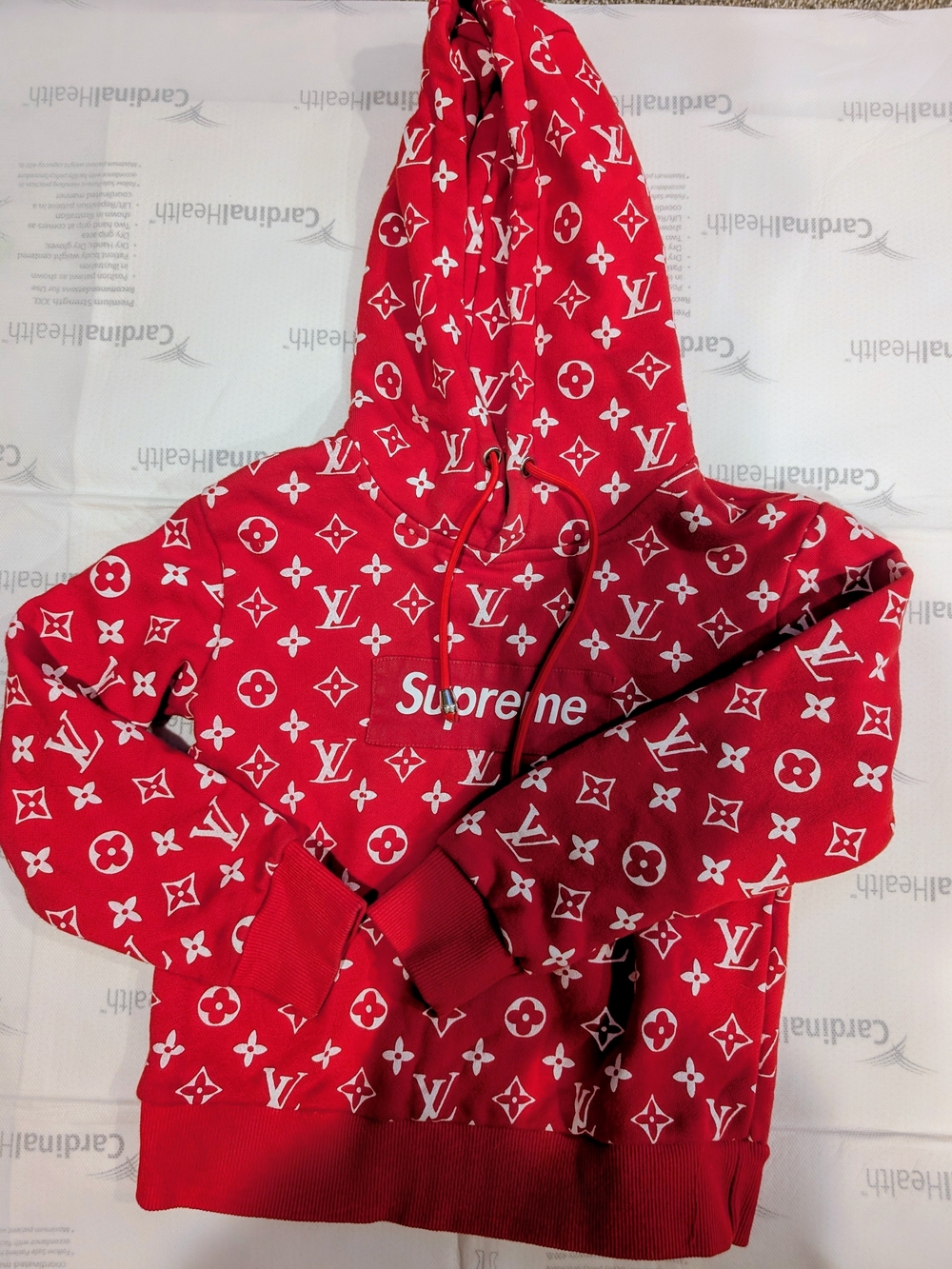 Louis Vuitton x Supreme Red Logo Monogram Hoodie